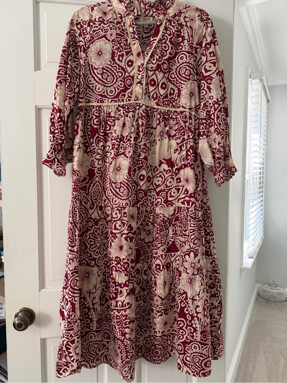 NWT Umgee Burgundy and Cream Floral Midi Dress